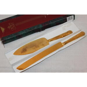 Crown Court Gold Plated Knife and Cake Trowel Set – Model 1287RB – Original Box